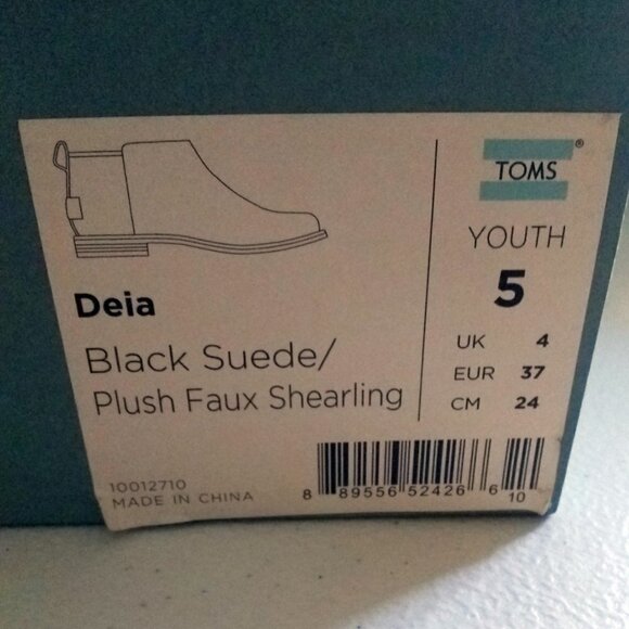 NIB ~ Toms "Deia" Black Suede + Faux Shearling Ankle Boots ~ Girls Youth Sizes - Picture 13 of 16